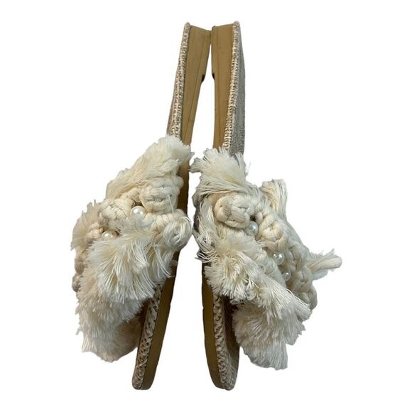 WOMEN Sandals Beige Macrame slippers Cotton knot Trassel Strap withPurse SIZE 8. - Picture 4 of 16